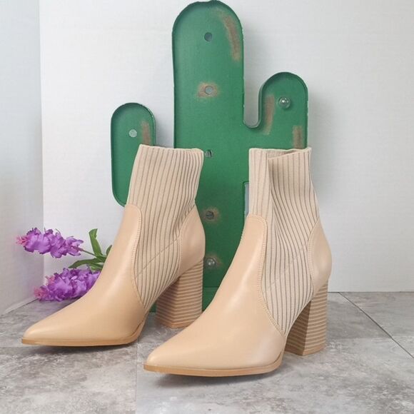 Womens Size 8 Chic Heels Ankle Boots Zipper Pointed Toe Booties Tan Festival - Picture 2 of 11